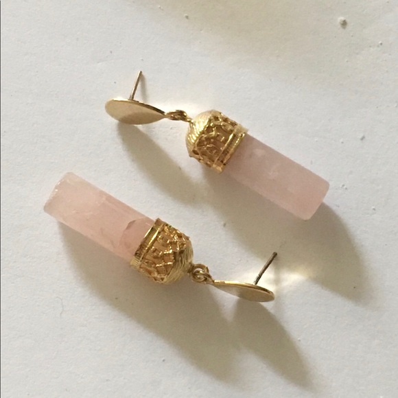NWOT Pink Quartz Earrings+Necklace Gold-filled Set - Picture 5 of 10